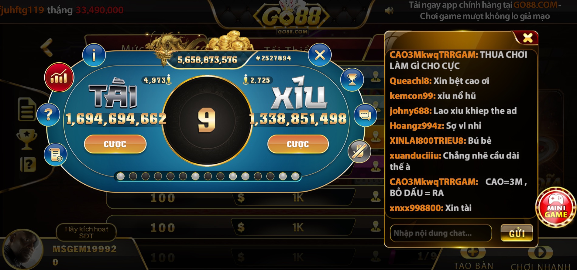 Đa dạng sản phẩm Tài Xỉu tại cổng game Go88